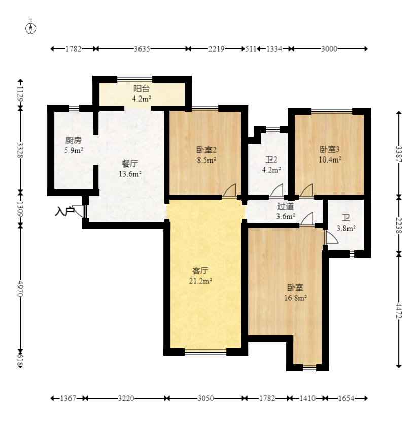 长房云时代  3室2厅2卫   130.00万室内图1