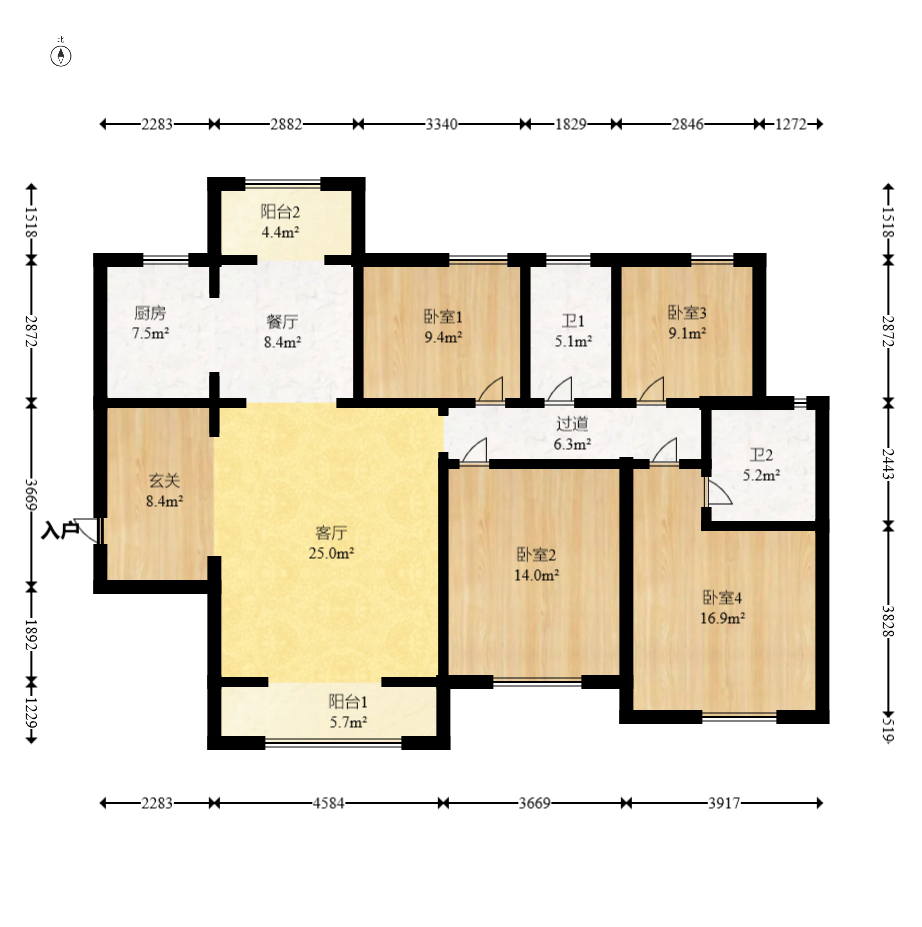 顺舟旺城 4室2厅2卫 95.0万 顺舟旺城 4室2厅2卫 95.0万户型图