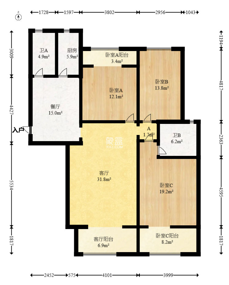 八方小区B区  3室2厅2卫    380.0万