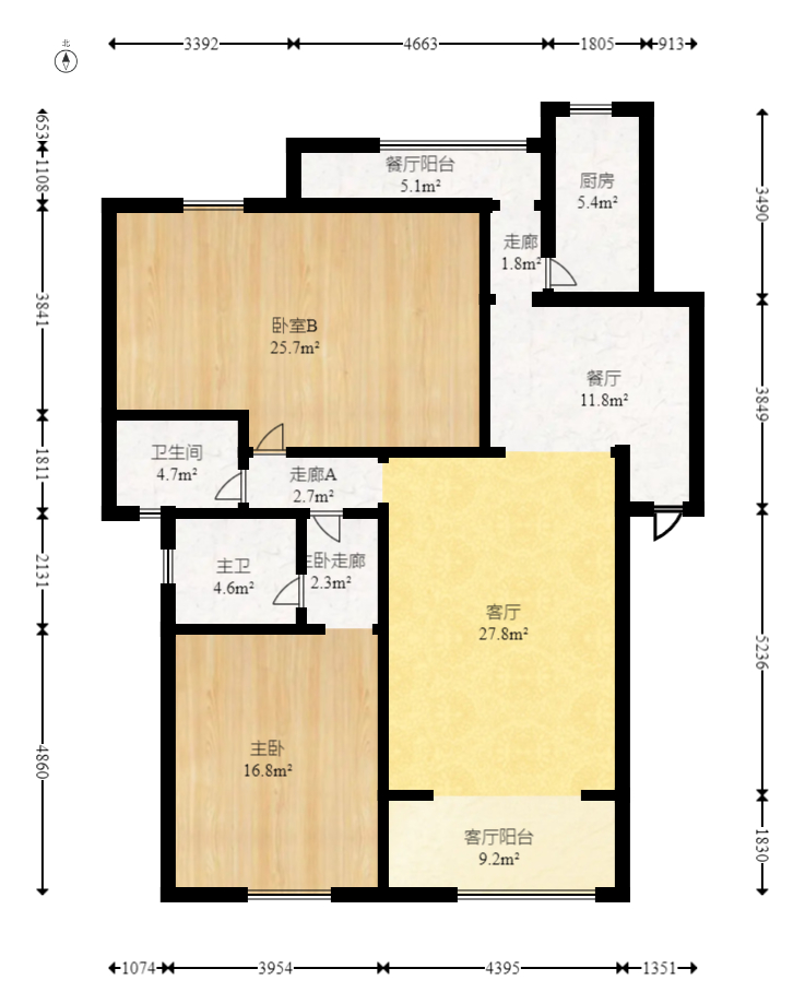 银桂苑  3室2厅2卫    106.0万室内图1