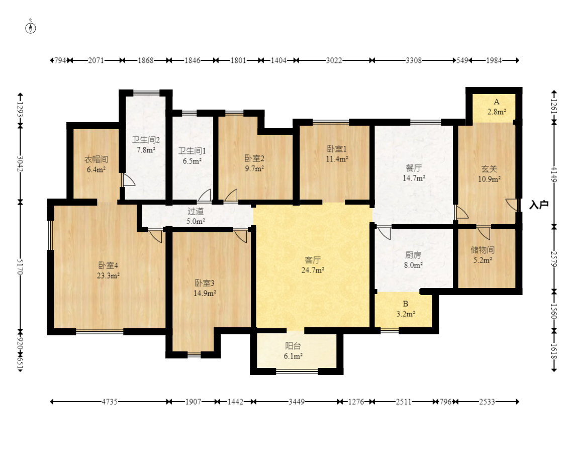 勤诚达新界  4室2厅2卫   145.00万室内图1