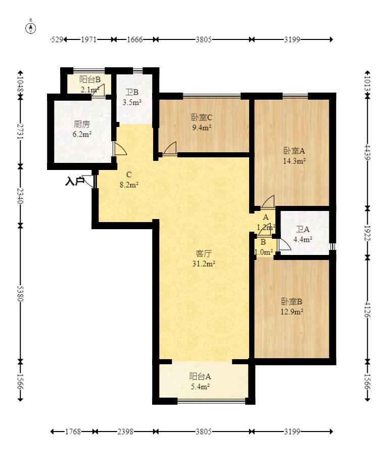 怡海星城 3室2厅2卫 59.8万 怡海星城 3室2厅2卫 59.8万户型图