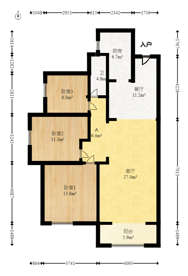 香缇雅苑（鑫远翡丽郡二期）  3室2厅1卫   143.00万室内图1