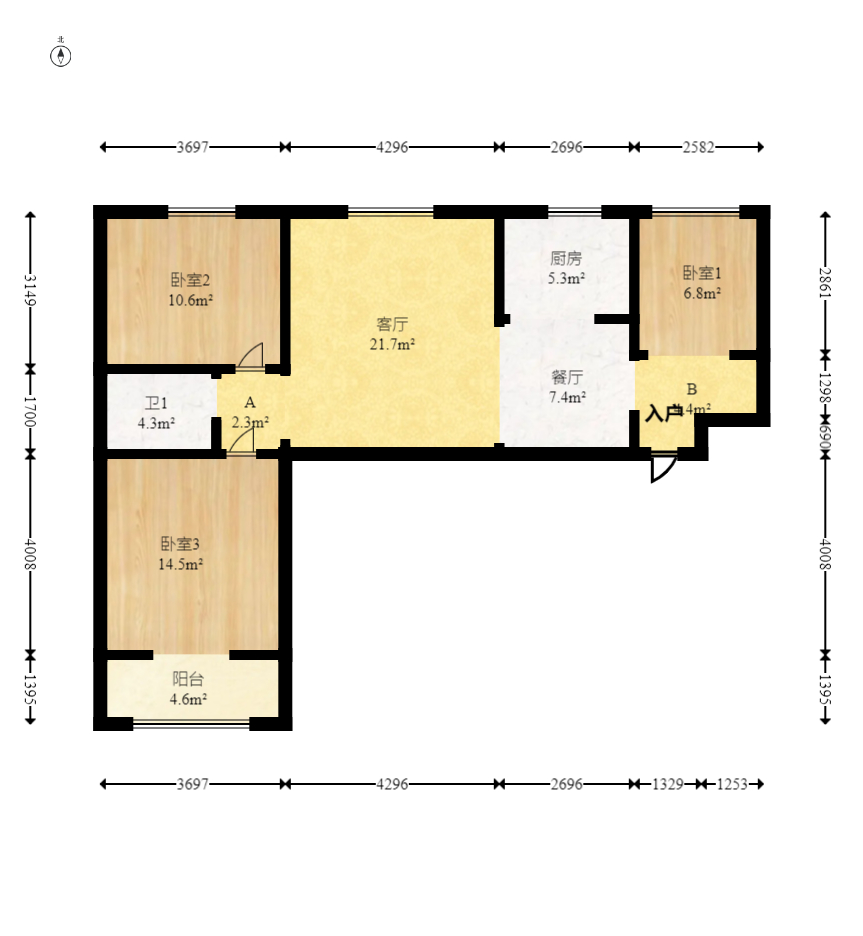 童话里  3室2厅1卫   66.60万室内图1