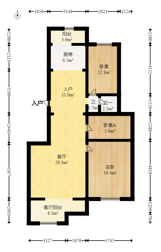 晶华美地 3室2厅1卫 60.0万 晶华美地 3室2厅1卫 60.0万户型图