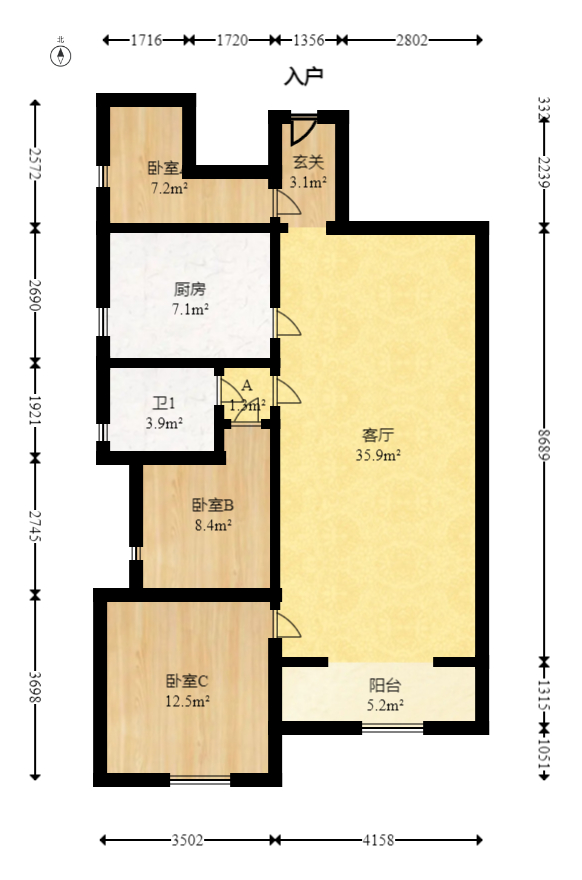 南山十里天池  3室2厅1卫   63.50万室内图1