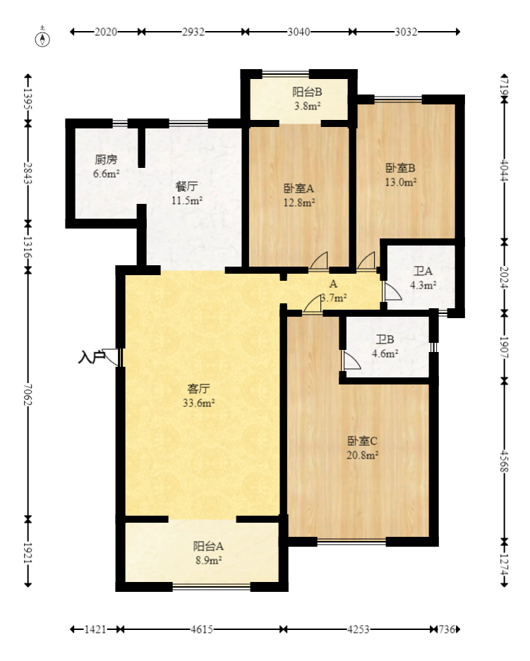万煦园  3室2厅2卫   108.00万室内图1