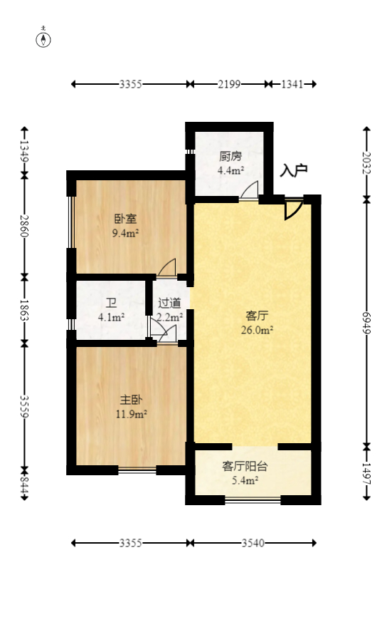 锦绣兰亭  2室2厅1卫   68.00万室内图1