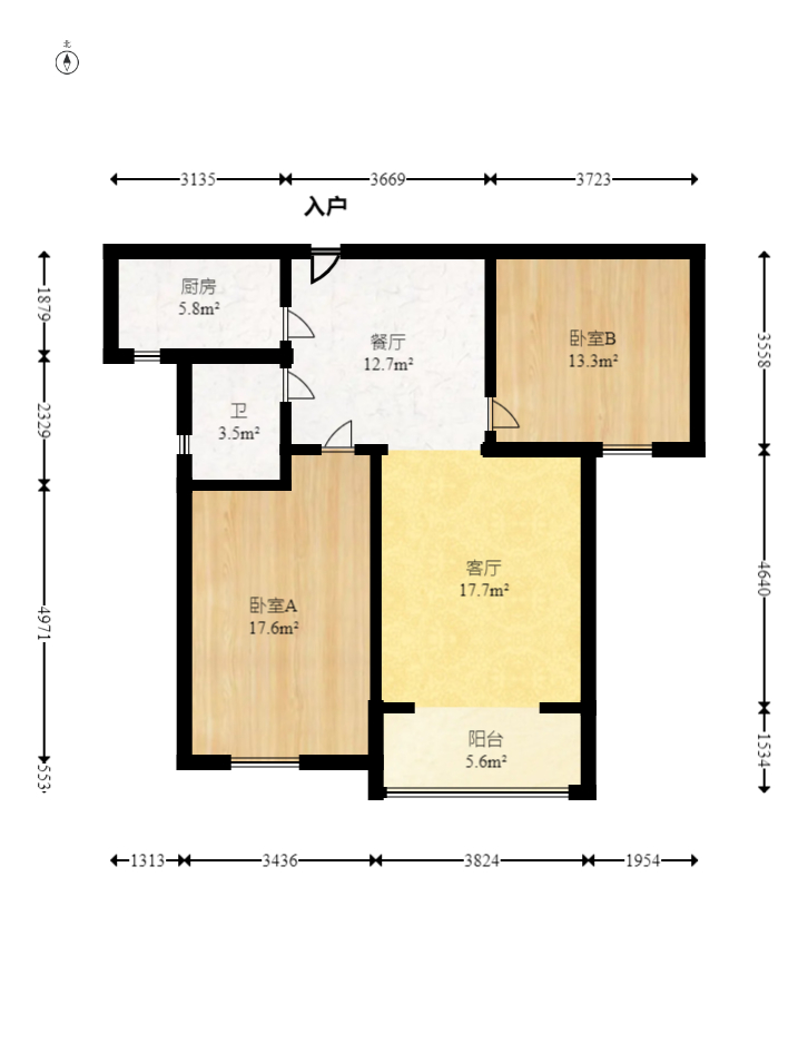 中房F联邦  2室2厅1卫   65.80万室内图1