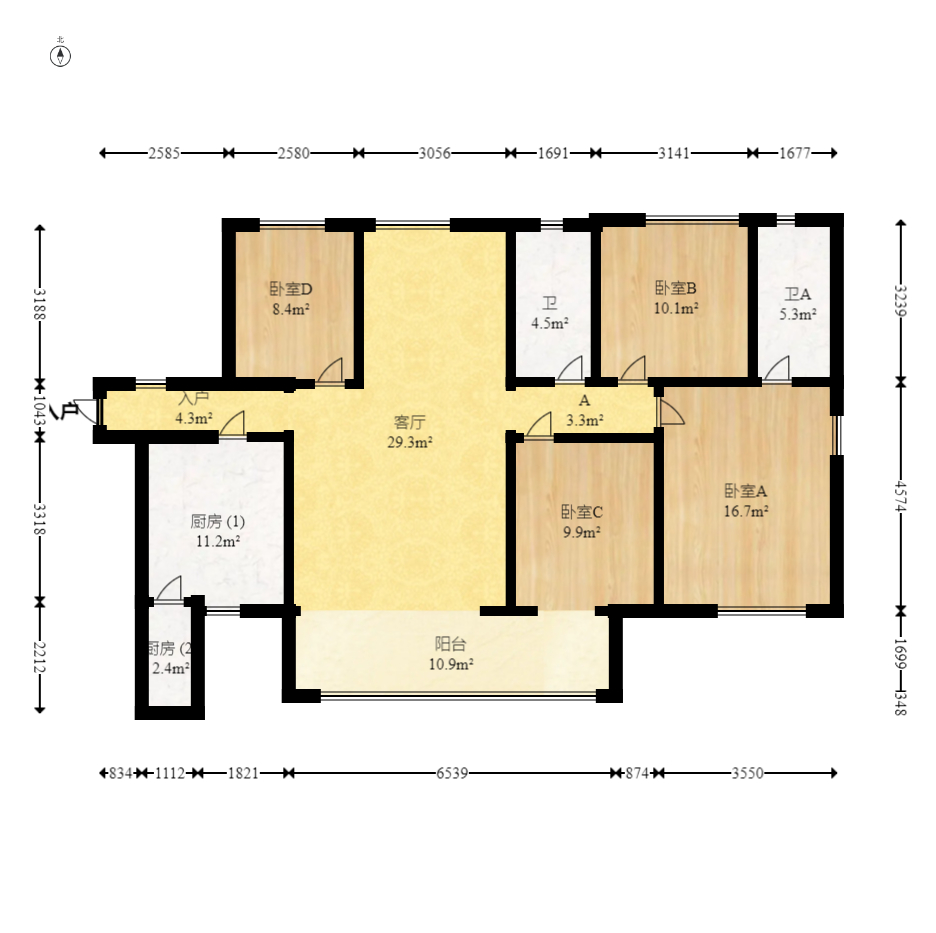 中建梅溪湖中心  4室2厅2卫   240.00万室内图1