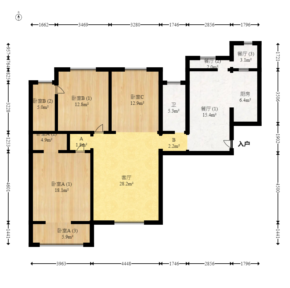 中海梅溪湖壹号 3室2厅2卫 162.0万 中海梅溪湖壹号 3室2厅2卫 162.0万户型图