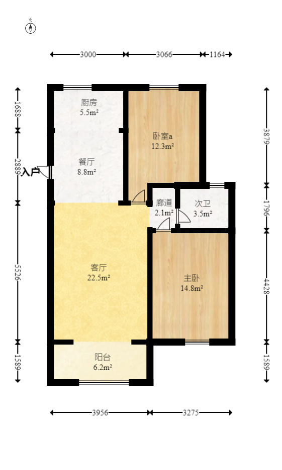 可可小城（麓谷可可小城)  2室2厅1卫   82.00万室内图1