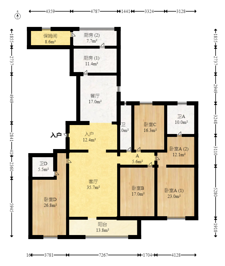 梅溪湖金茂府（金茂广场）（金茂览秀城）  5室2厅2卫   680.00万室内图1