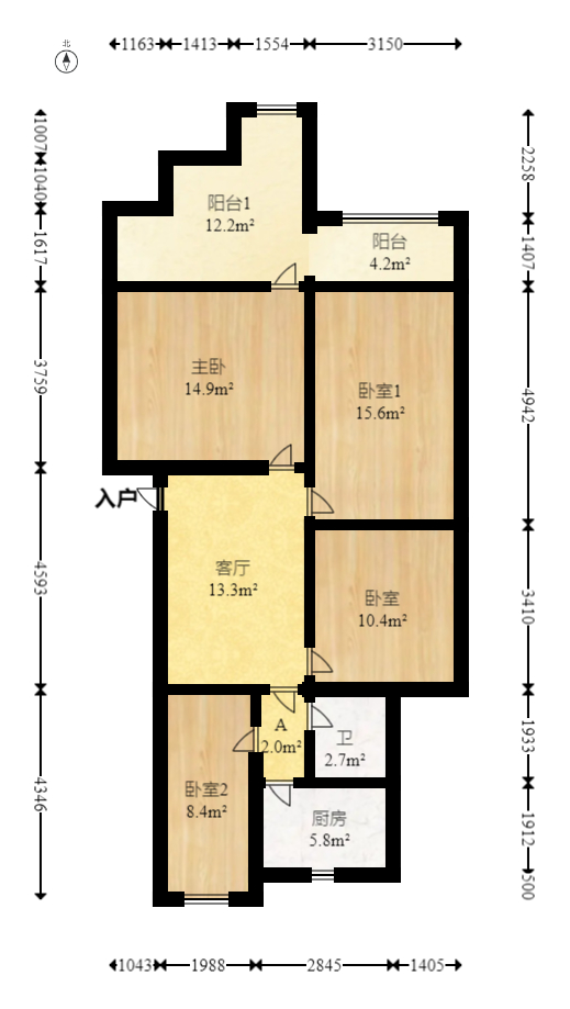 人民银行宿舍(蔡锷中路)  4室1厅1卫   115.00万室内图1