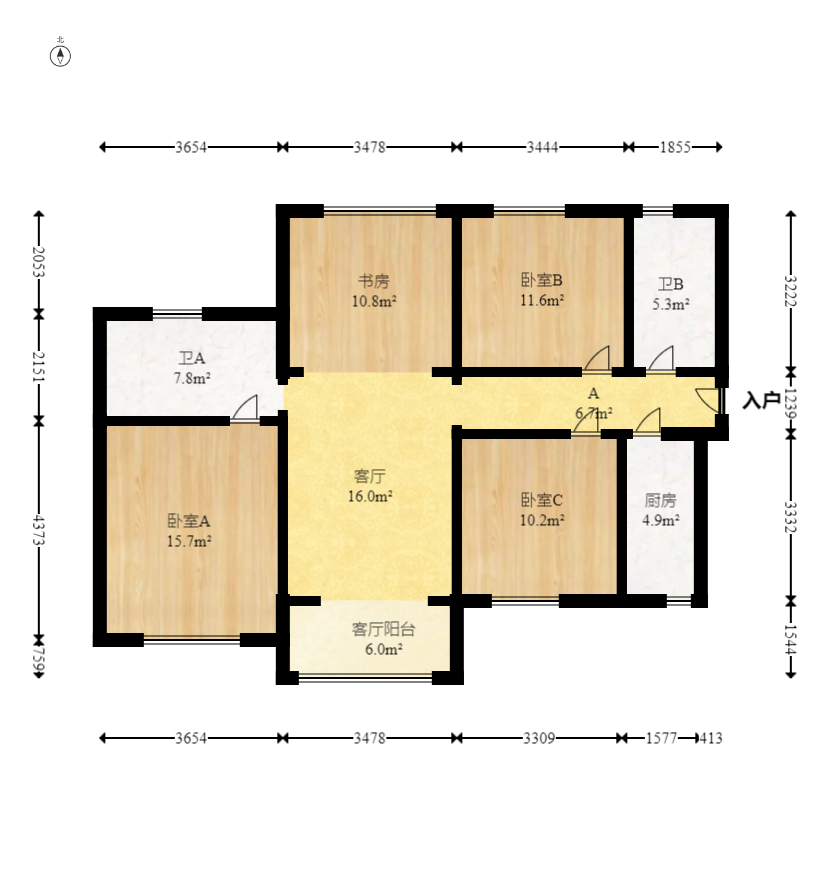 钰龙天下二期（钰龙佳园）  3室2厅2卫    225.0万室内图1