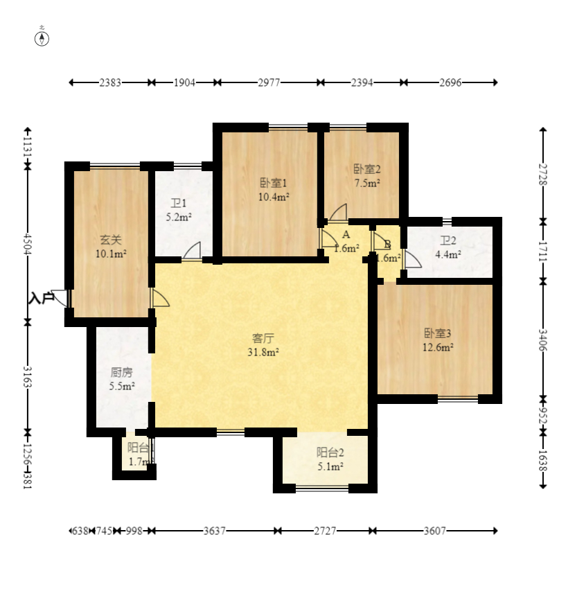 时代倾城三期 3室2厅2卫 86.8万 时代倾城三期 3室2厅2卫 86.8万户型图