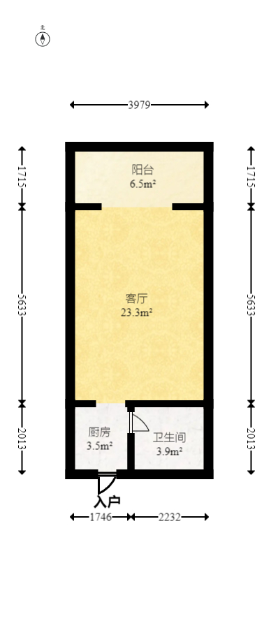 I尚国际（元泰大厦)  1室1厅1卫   25.00万室内图1