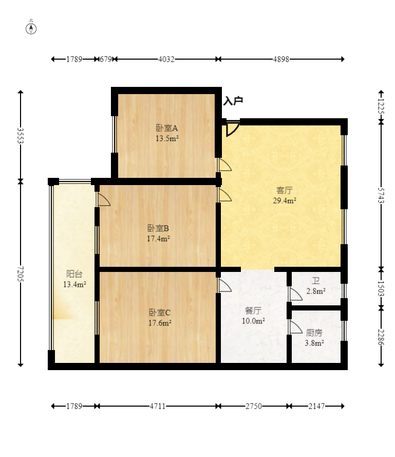 群芳园  3室1厅1卫   61.80万室内图1