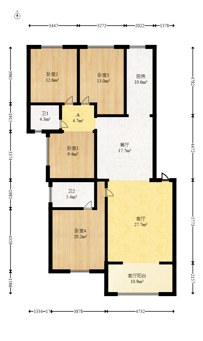 柠檬丽都  4室2厅1卫   117.80万室内图1