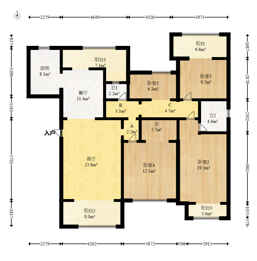 明昇壹城（明昇时代广场）一期  4室2厅2卫    318.0万室内图1