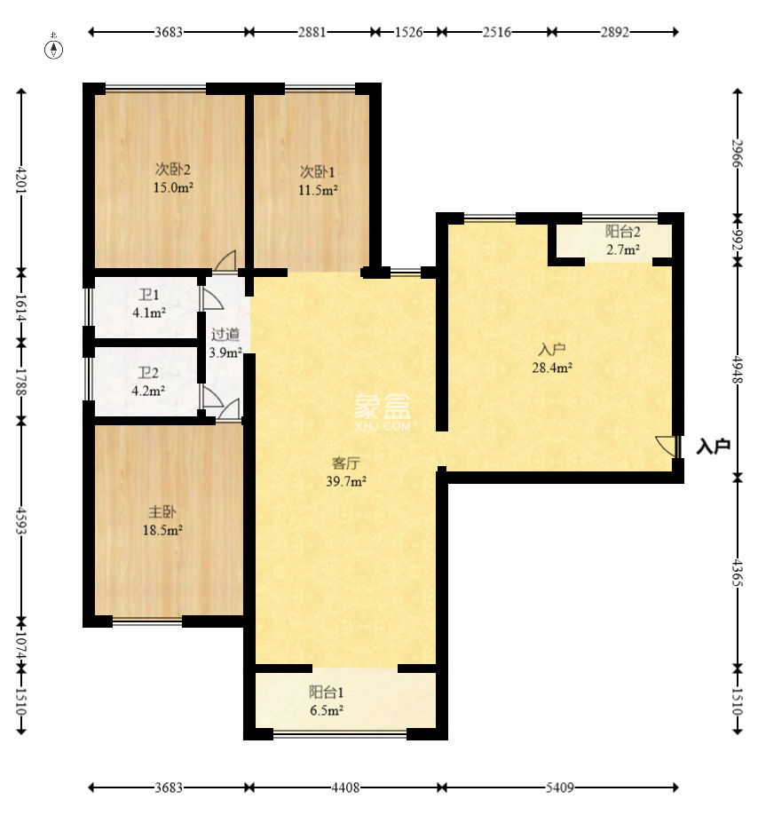 北辰三角洲E5区  4室2厅2卫   185.00万