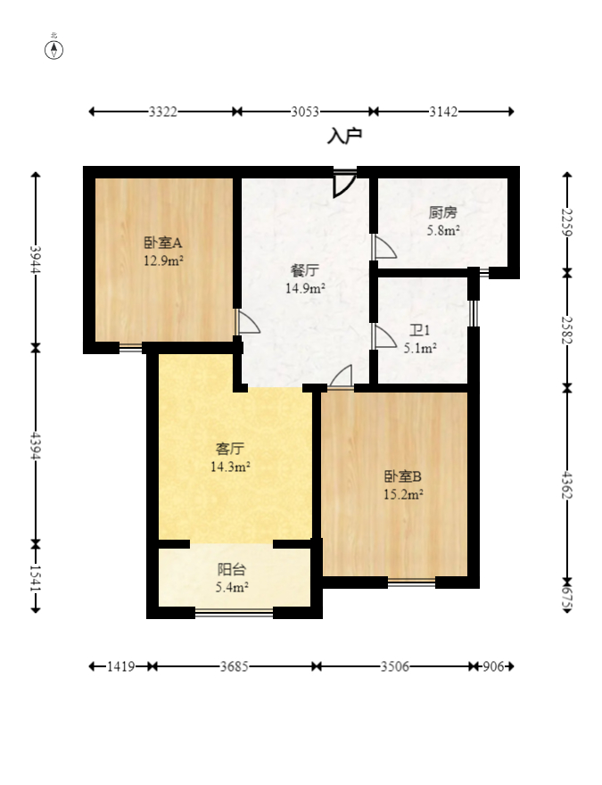 中建麓山和苑  2室2厅1卫   62.00万室内图1