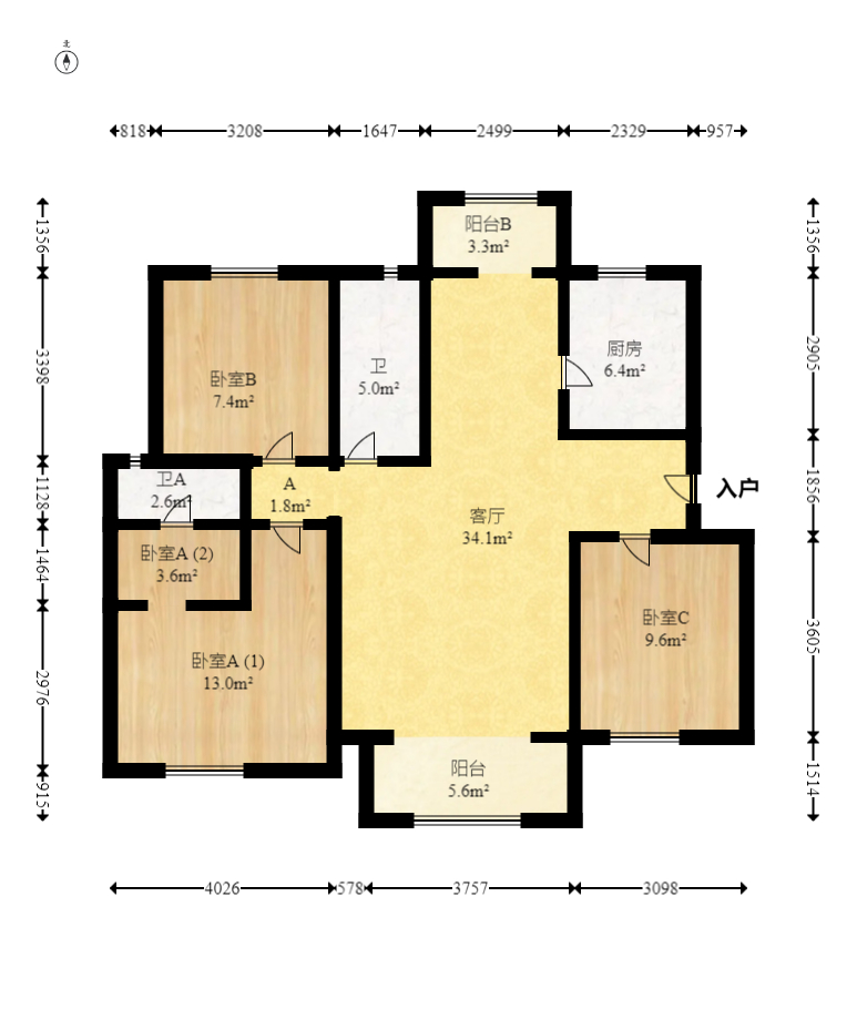 中建梅溪湖中心  3室2厅2卫   172.00万室内图1