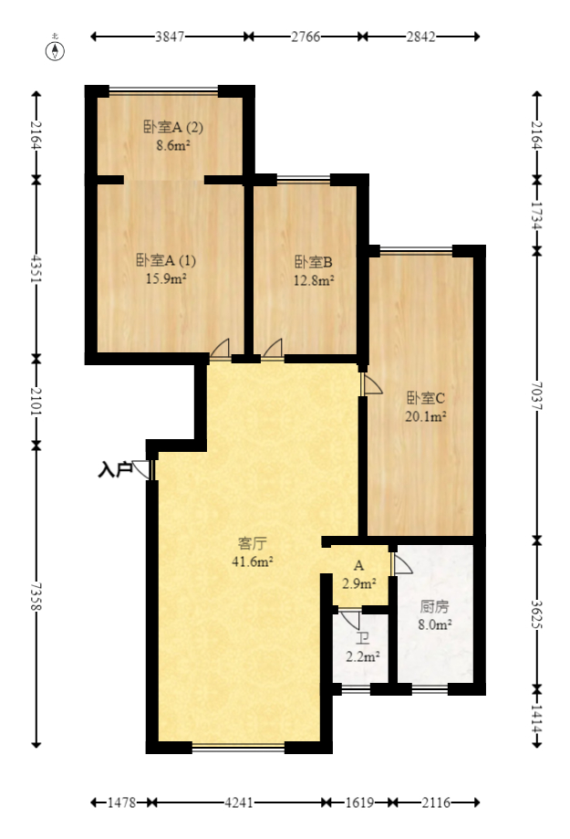 阳明山庄 4室2厅3卫 73.8万 阳明山庄 4室2厅3卫 73.8万户型图
