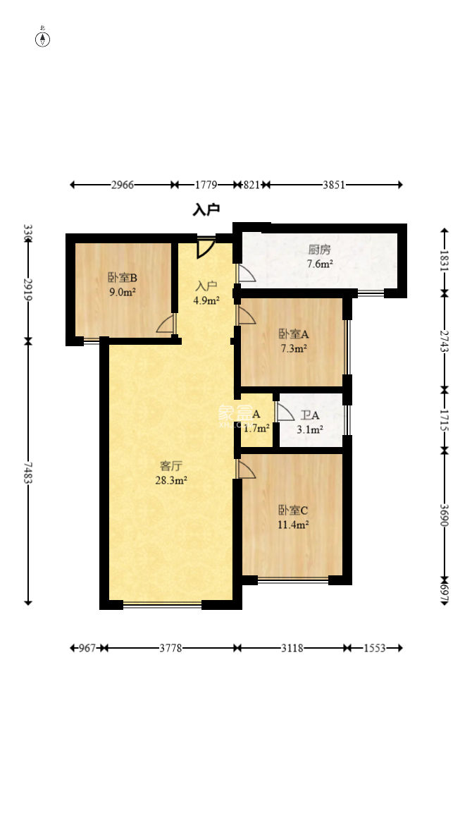 卓越蔚蓝城邦  3室1厅1卫   78.00万