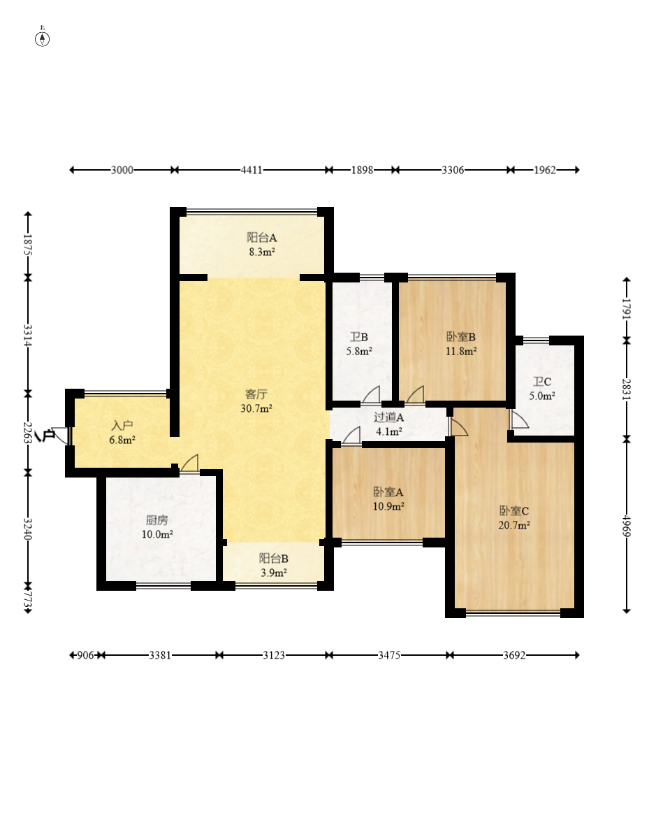 西湖鸿运佳苑 3室2厅2卫 92.0万 西湖鸿运佳苑 3室2厅2卫 92.0万户型图