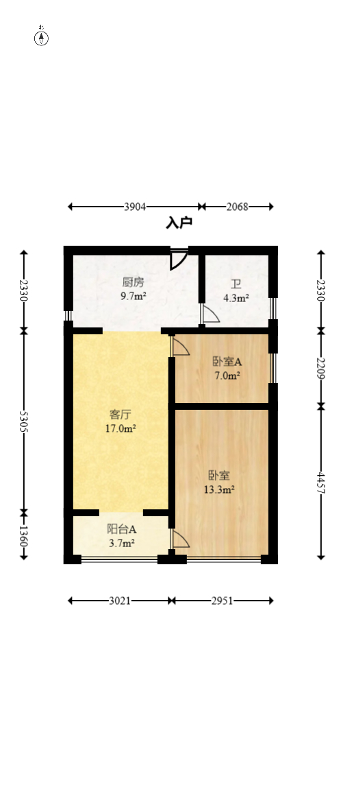 保利城（中航城国际社区、郡原美村）  2室1厅1卫   50.00万室内图1