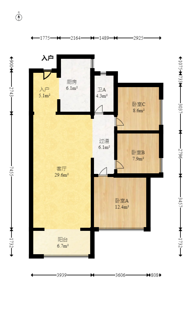 中建嘉和城凤凰台（中建瑞兴家园）  3室2厅1卫   95.00万室内图1