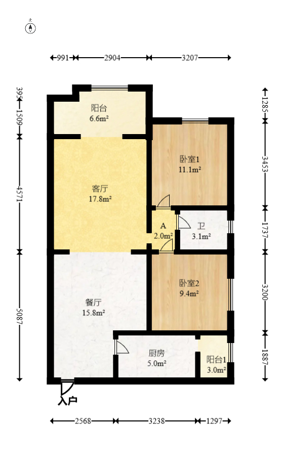 东玺门  2室2厅1卫   88.00万室内图1