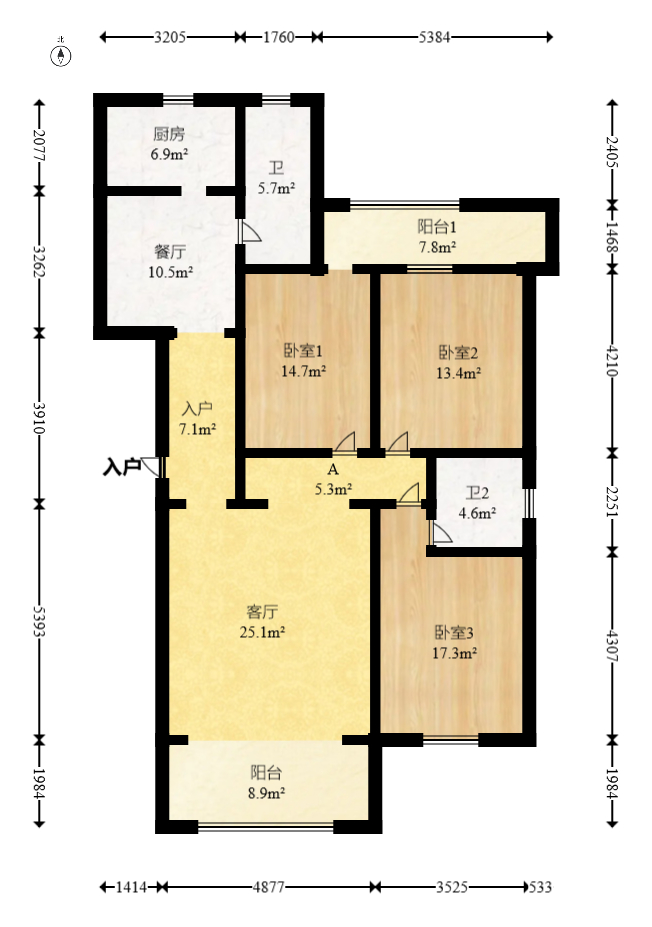 宏轩花苑  3室2厅2卫   108.00万室内图1