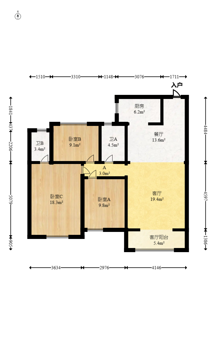 协信星澜汇  3室2厅2卫   163.00万室内图1