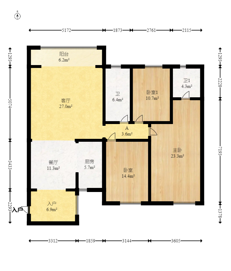 好望谷  3室1厅2卫   105.00万室内图1