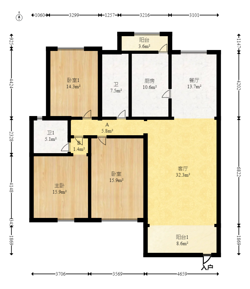 四季星城 3室2厅1卫 94.0万 四季星城 3室2厅1卫 94.0万户型图