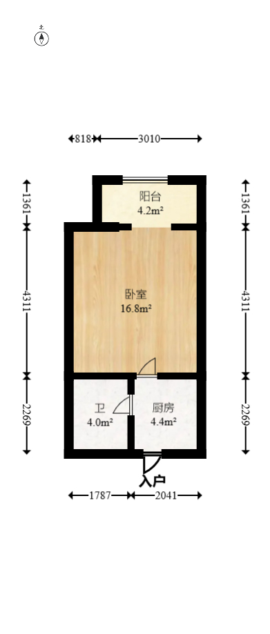 剑桥名门  1室1厅1卫   44.00万室内图1
