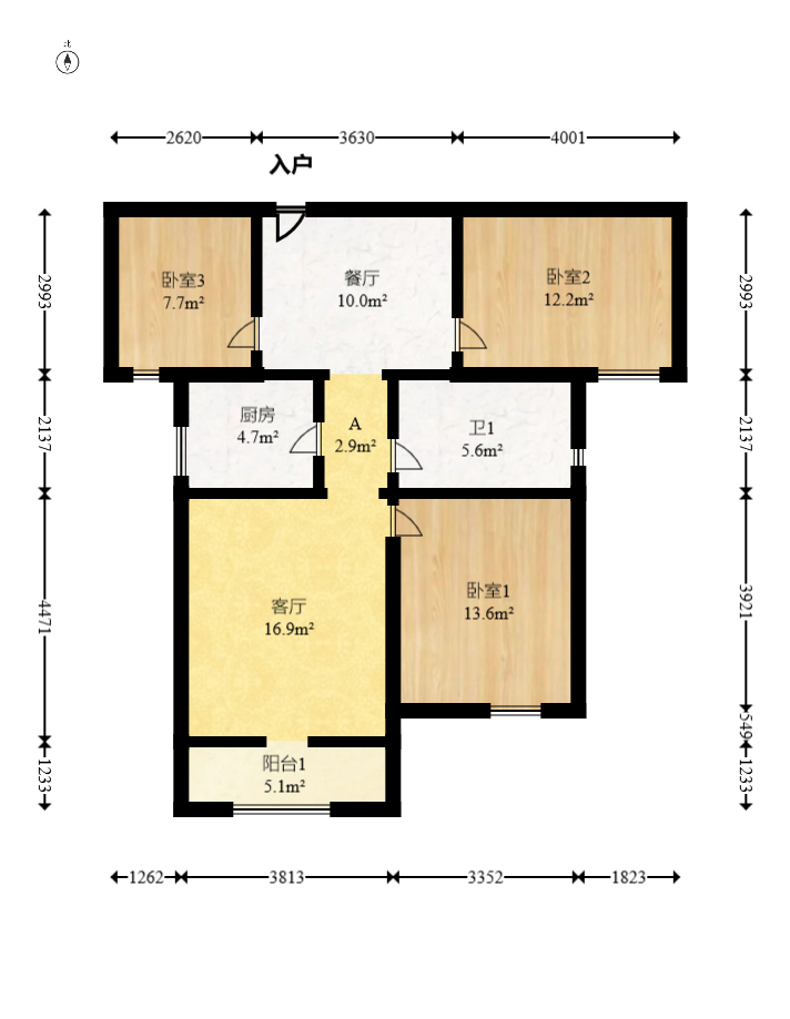 新华都万家城  3室2厅1卫   72.00万室内图1