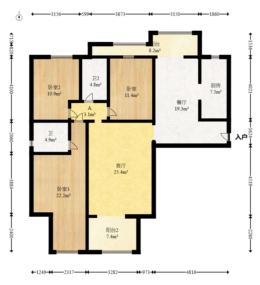 长房时代城  3室2厅2卫   138.00万室内图1