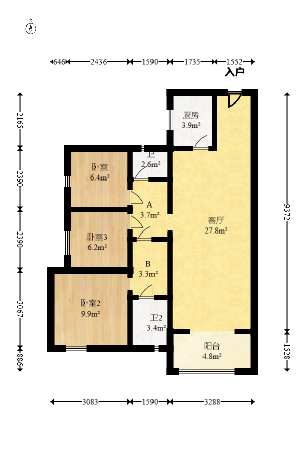 清控湖山雅居南区 3室2厅1卫 88.0万 清控湖山雅居南区 3室2厅1卫 88.0万户型图