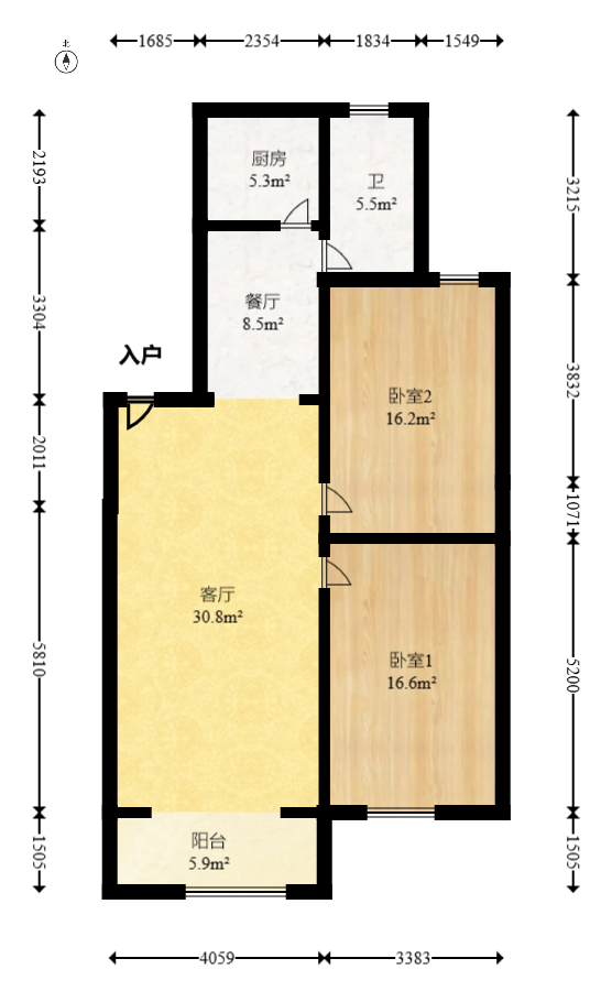 富绿新村  2室2厅1卫   50.00万室内图1