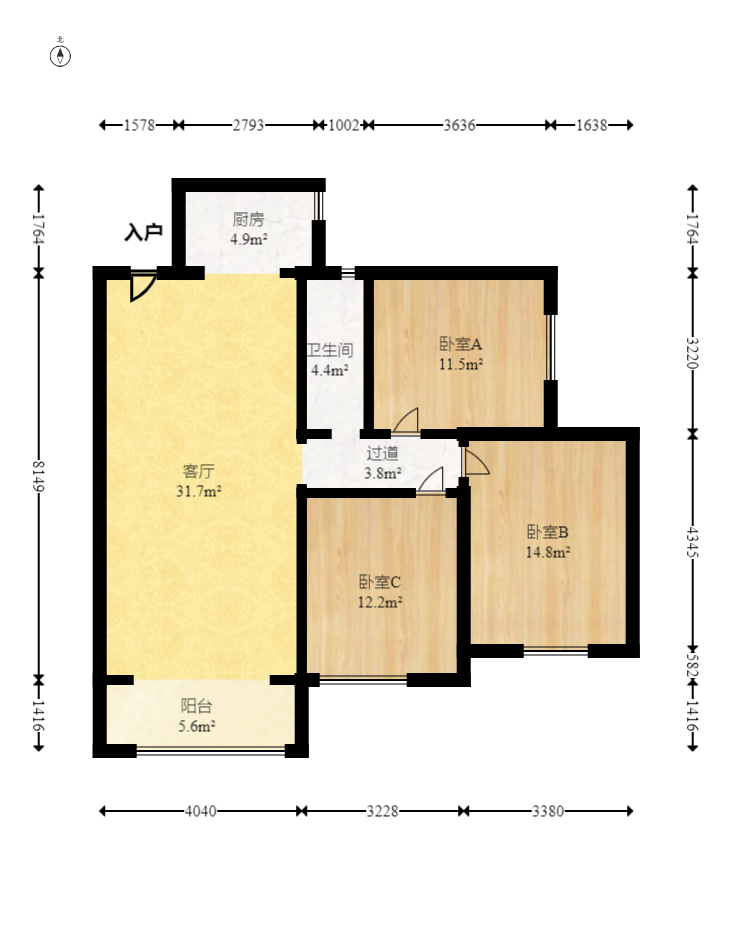 乾源国际 3室2厅1卫 65.0万 乾源国际 3室2厅1卫 65.0万户型图