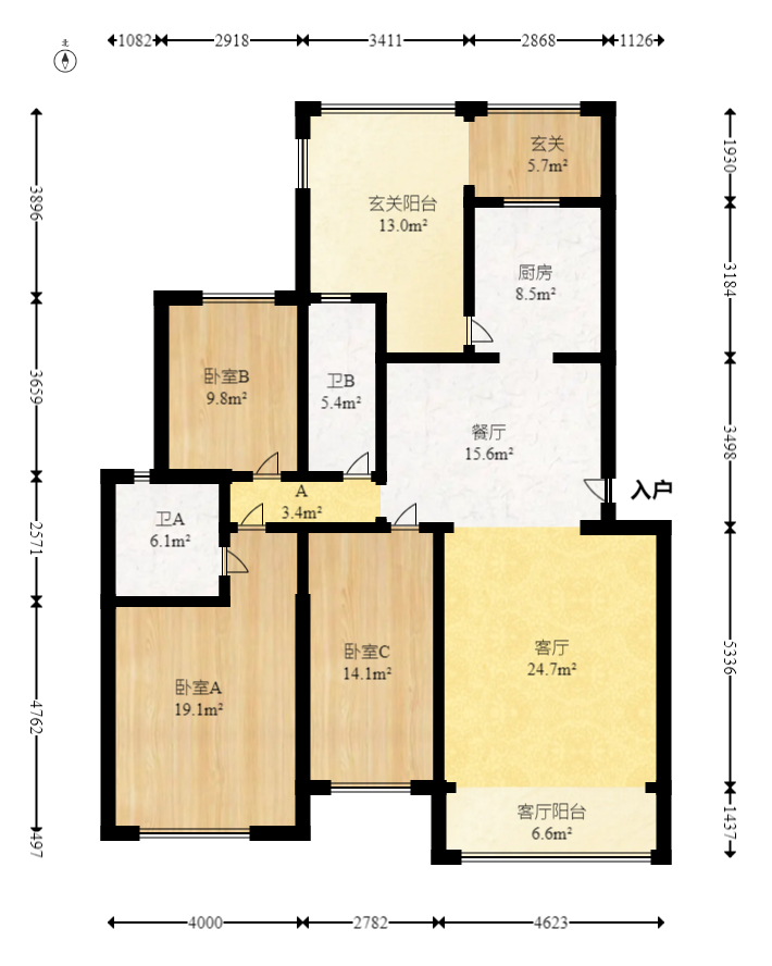 八方小区A区  3室2厅2卫   488.00万室内图1