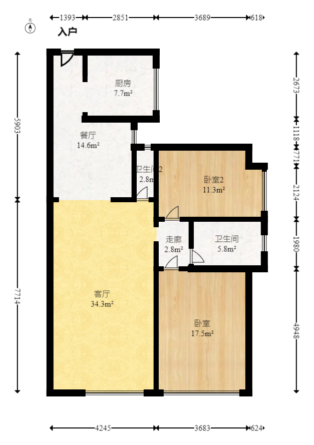 才子佳郡  3室2厅1卫   84.80万室内图1