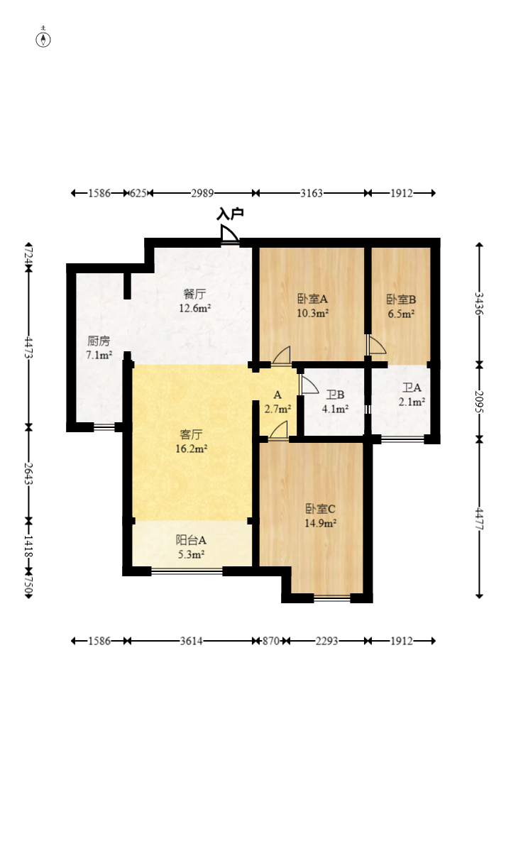 五矿万境水岸三期 2室2厅2卫 108.0万 五矿万境水岸三期 2室2厅2卫 108.0万户型图