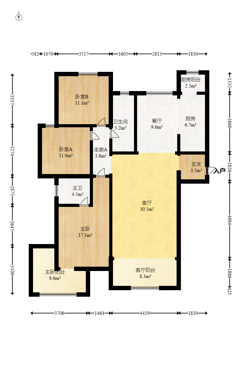 北辰中央公园A区  4室2厅1卫   142.00万室内图1