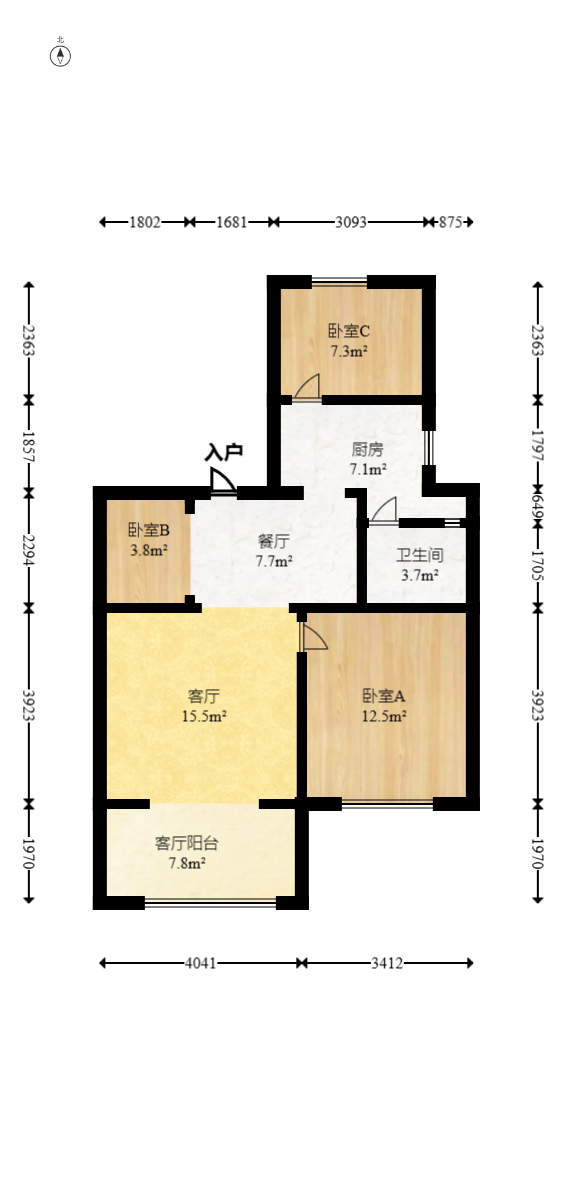 绿地公馆（绿地名邸）  3室2厅1卫   80.50万室内图1