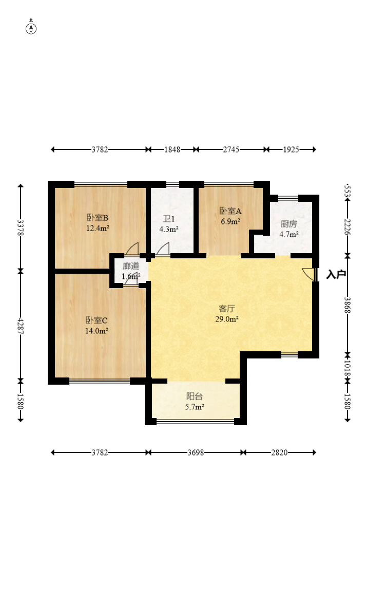 江山帝景雅典  3室2厅1卫   91.80万室内图1