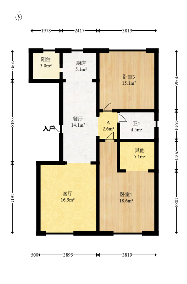安泰嘉园（湘府邻伴）  3室2厅2卫   109.50万室内图1